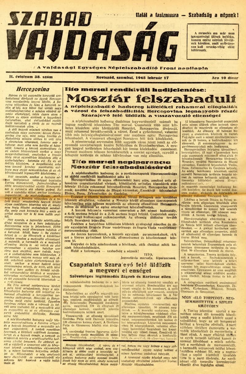 Szabad Vajdaság, 2. évf. 1945. február 17. 38. sz.