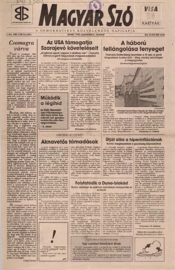 Magyar Szó, 50. évf. 1993. szeptember 4. 240. sz. 1–16. oldal