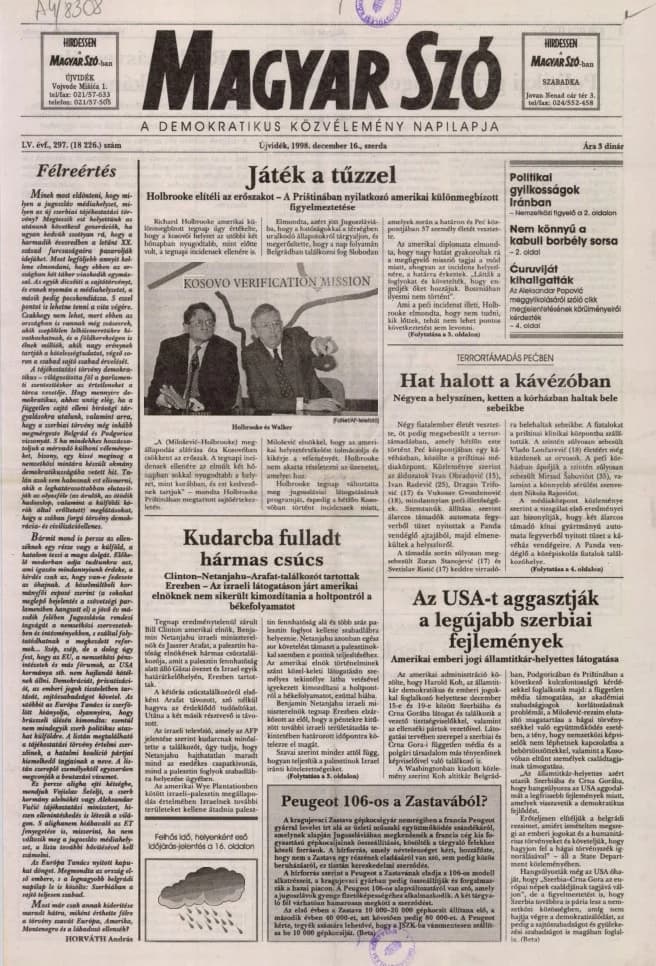Magyar Szó, 55. évf. 1998. december 16. 297. sz. 1–16. oldal