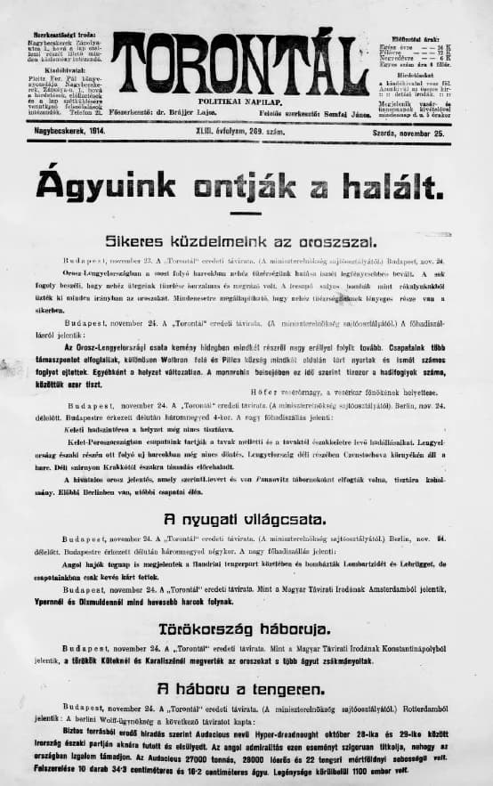 Torontál, 43. évf. 1914. november 25. 269. sz.