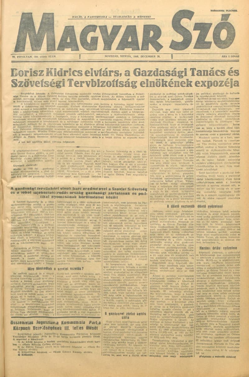 Magyar Szó, 6. évf. 1949. december 28. 308. sz. 1–8. oldal