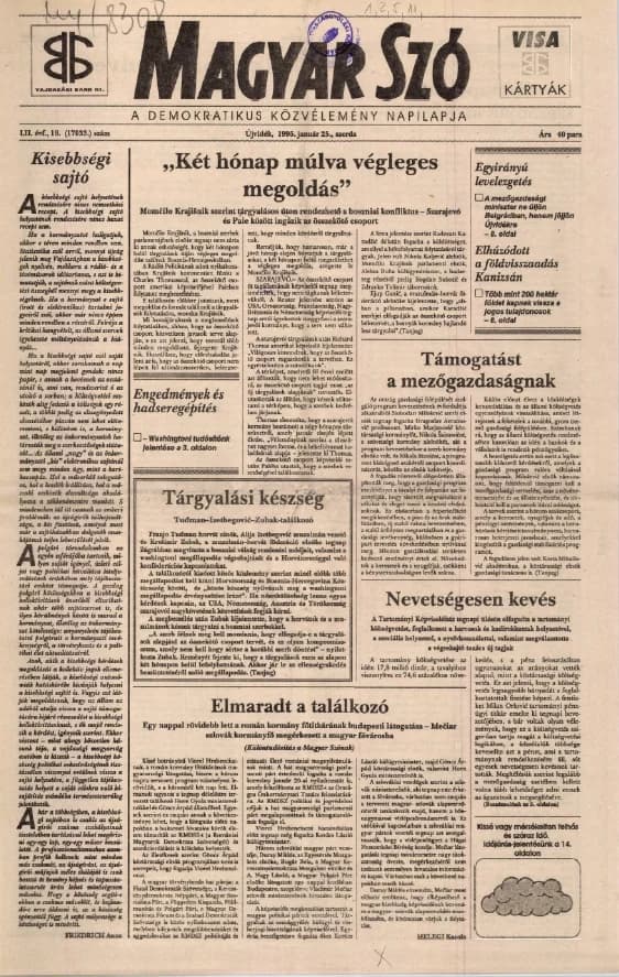 Magyar Szó, 52. évf. 1995. január 25. 19. sz. 1–16. oldal