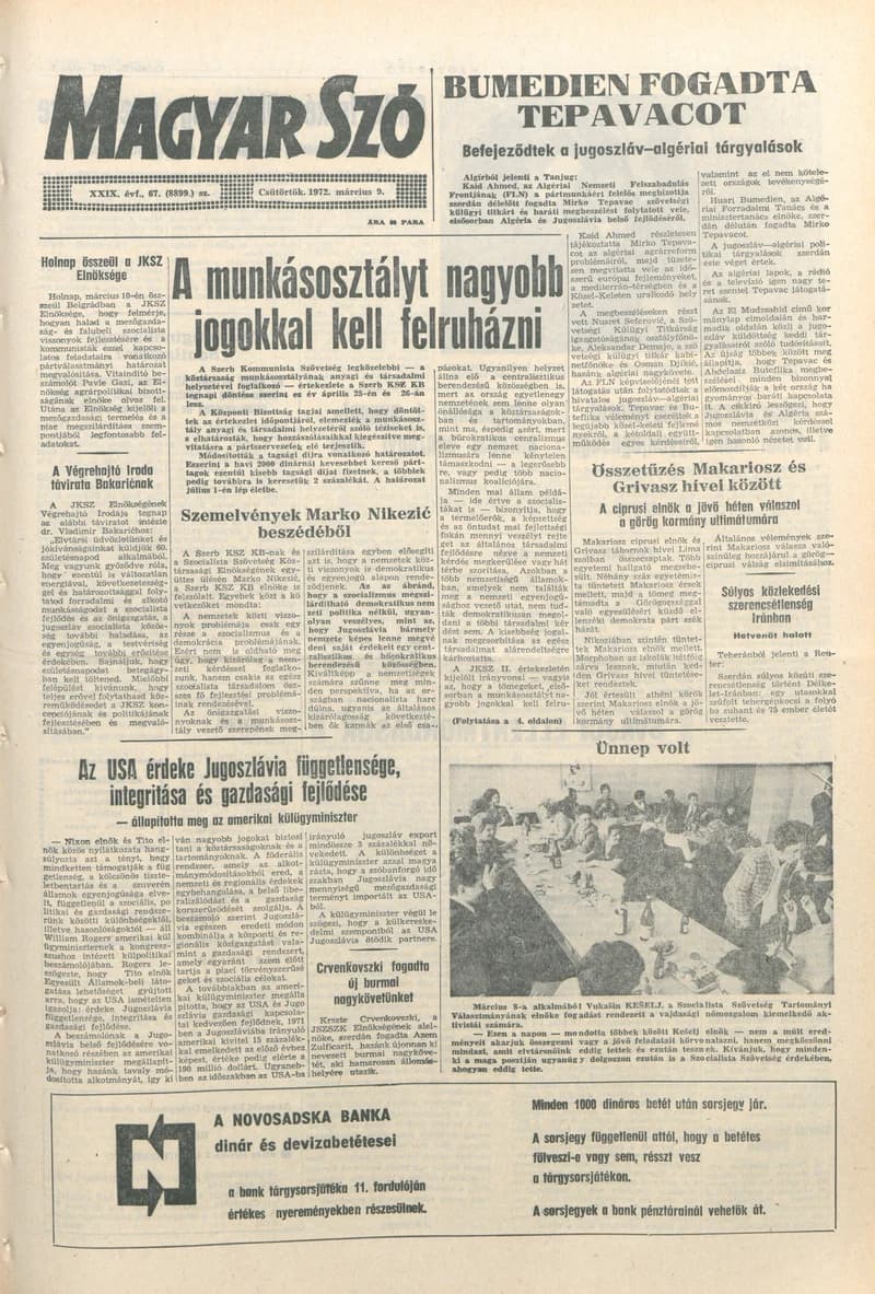 Magyar Szó, 29. évf. 1972. március 9. 67. sz. 1–12. oldal