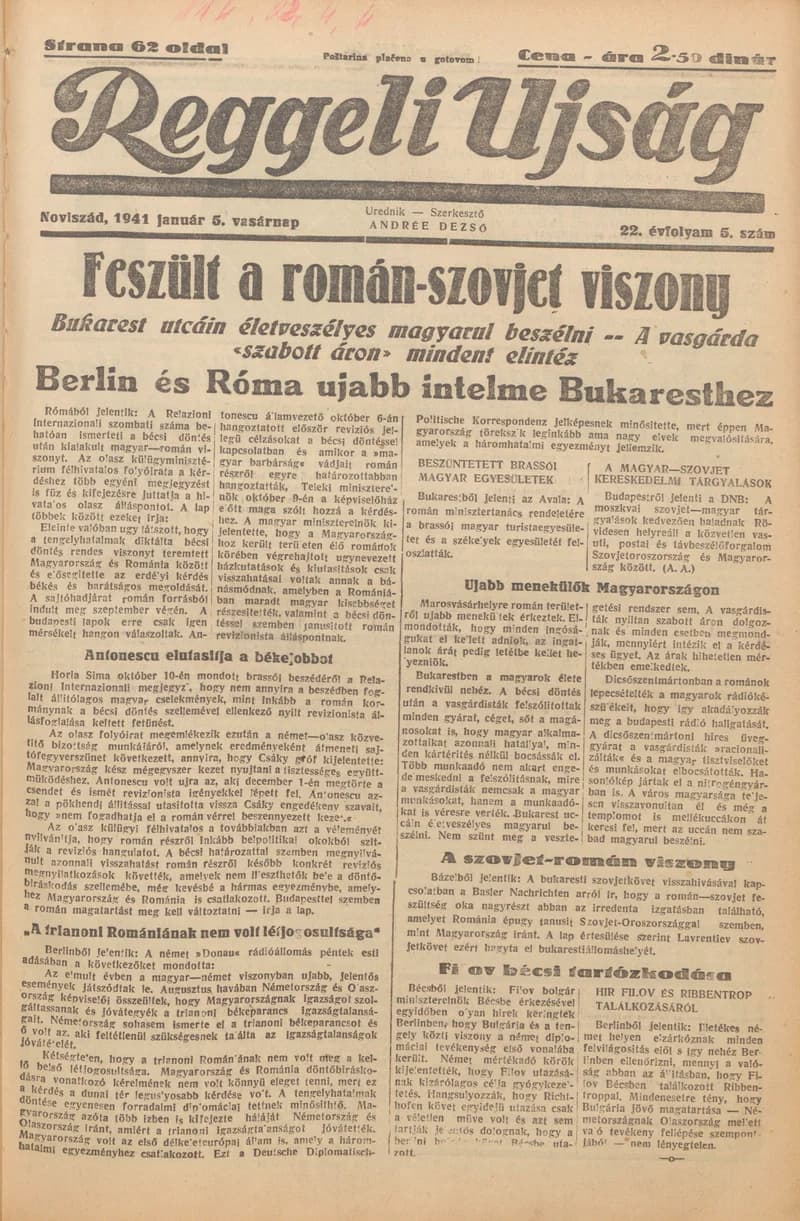 Reggeli Újság, 22. évf. 1941. január 5. 5. sz.