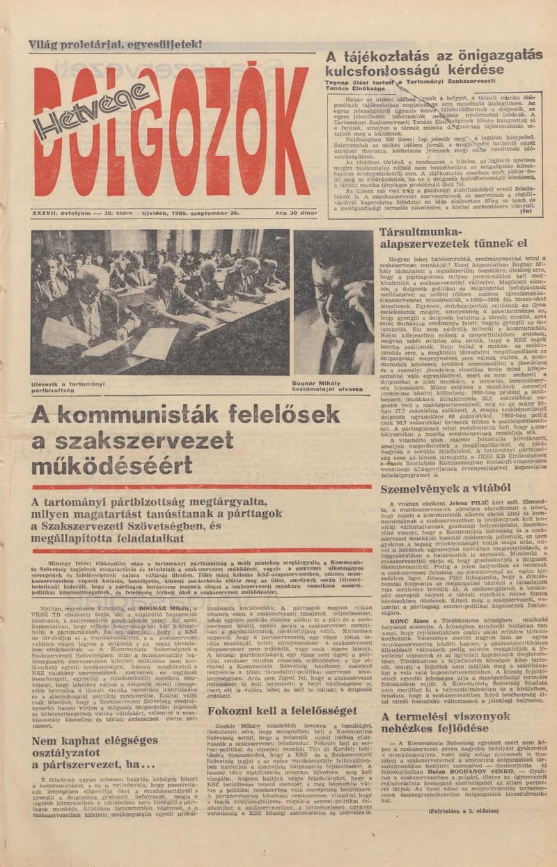 Dolgozók, 39. évf. 1985. szeptember 26. 38. sz.