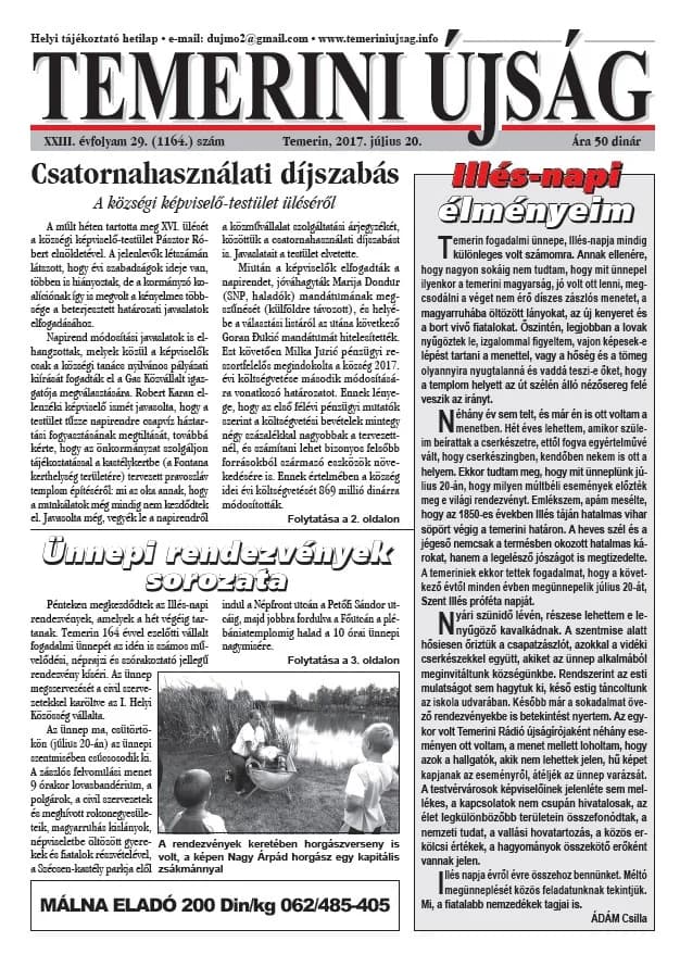 Temerini Újság, 23. évf. 2017. július 20. 29. sz.