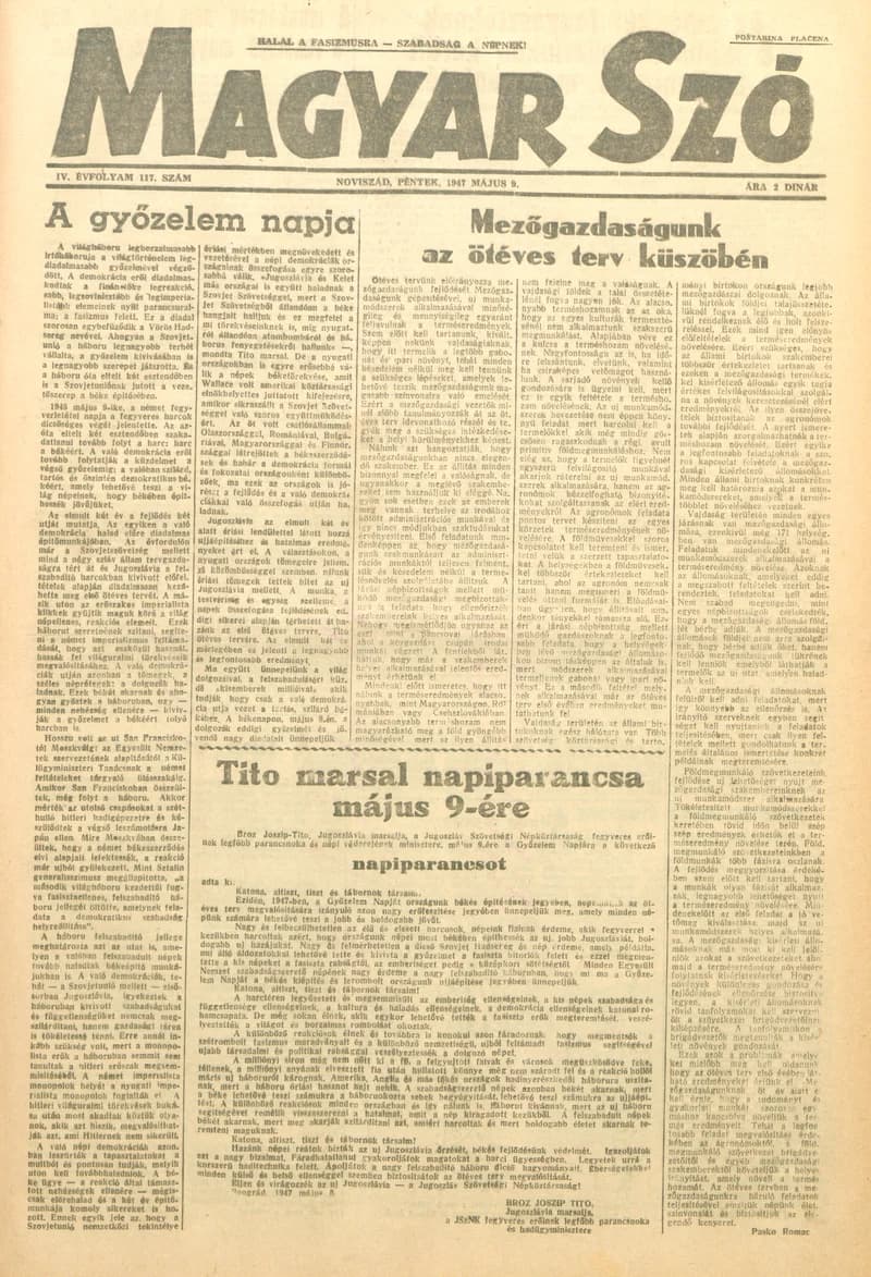 Magyar Szó, 4. évf. 1947. május 9. 117. sz. 1–8. oldal