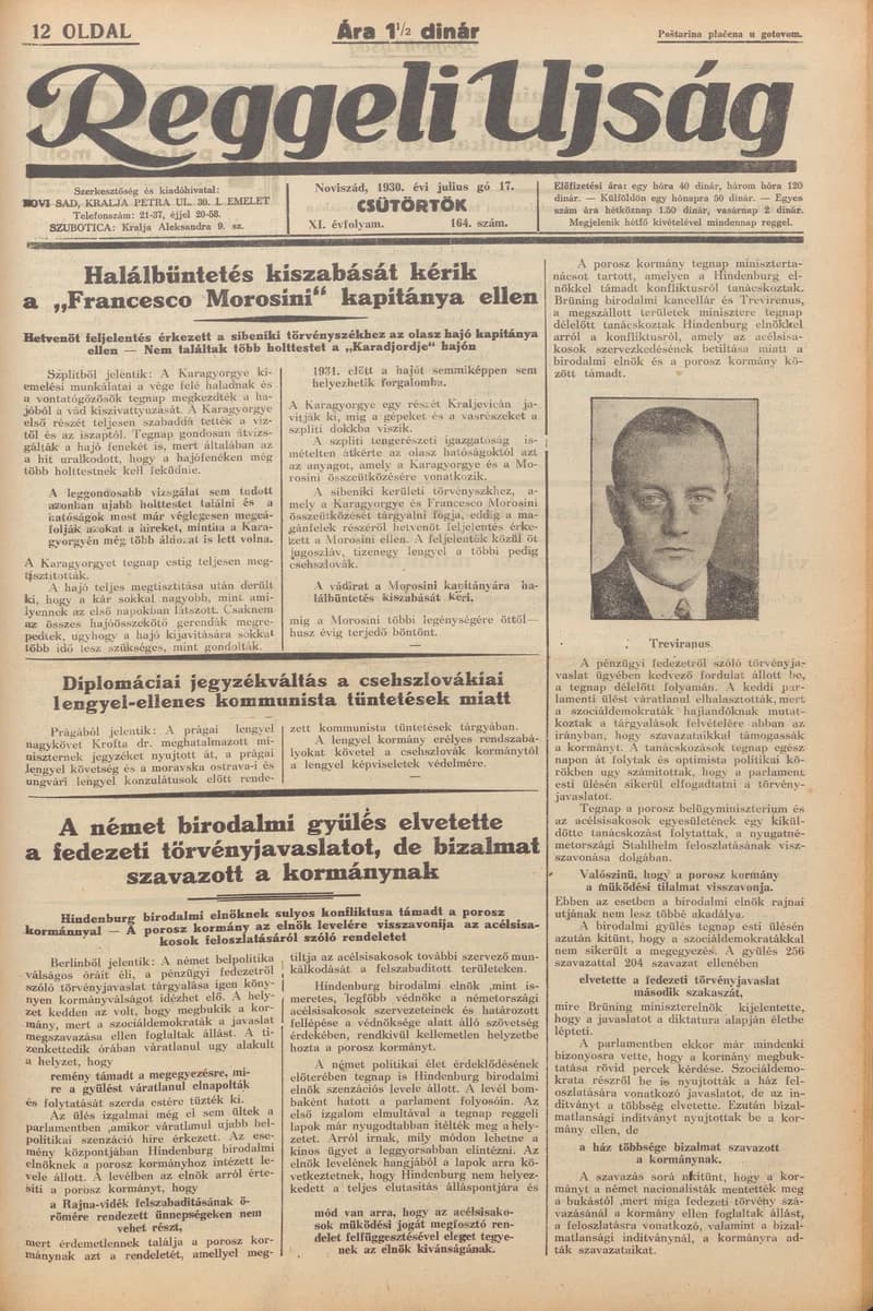 Reggeli Újság, 11. évf. 1930. július 17. 164. sz.