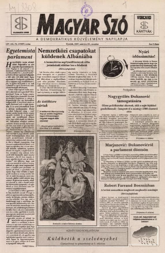 Magyar Szó, 54. évf. 1997. március 29. 74. sz. 1–16. oldal