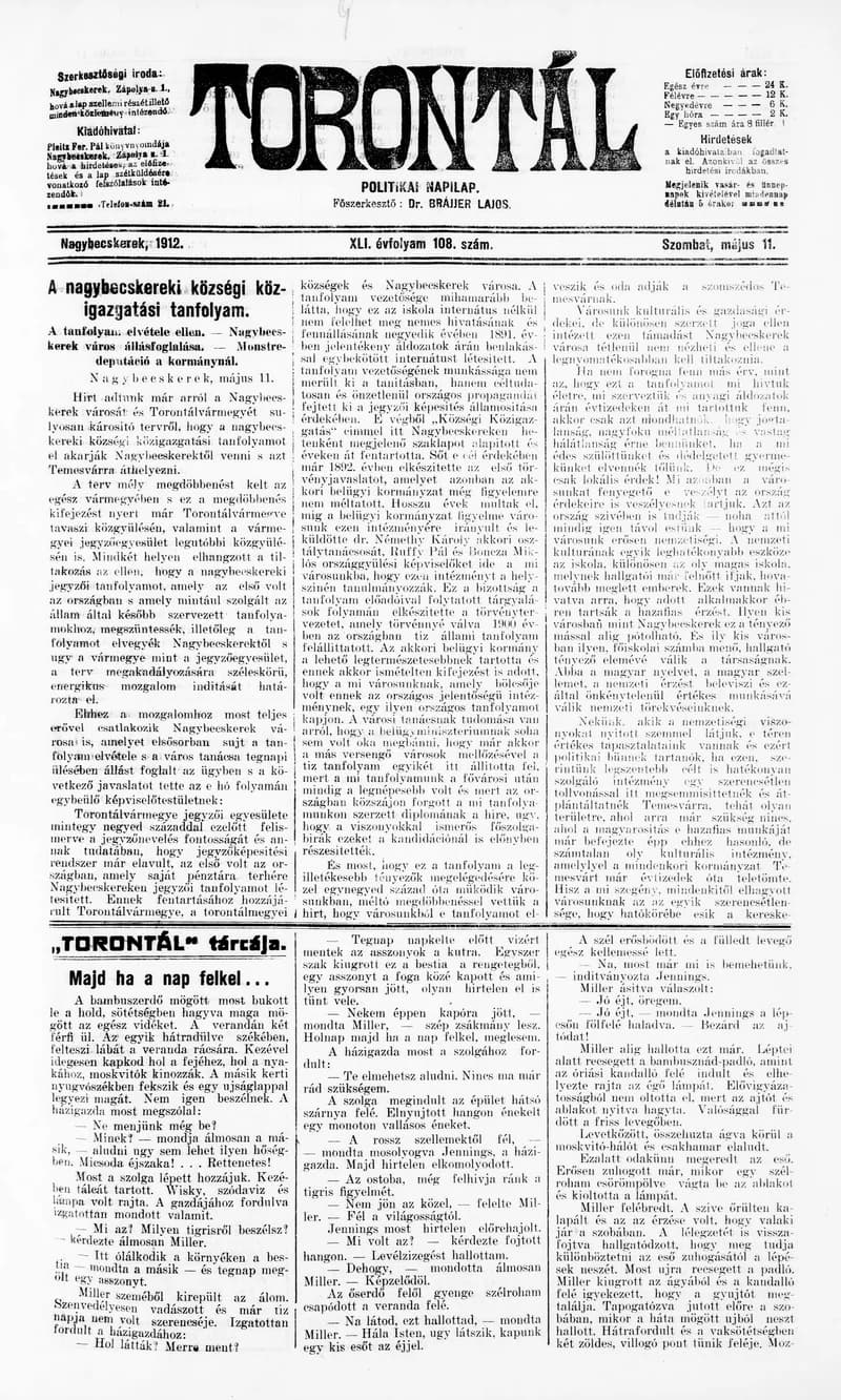 Torontál, 41. évf. 1912. május 11. 108. sz.
