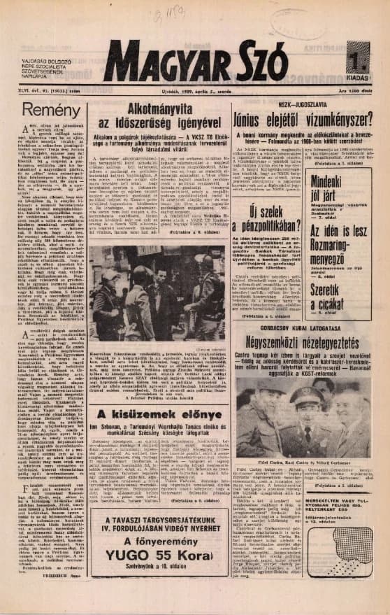 Magyar Szó, 46. évf. 1989. április 5. 92. sz. 1–20. oldal