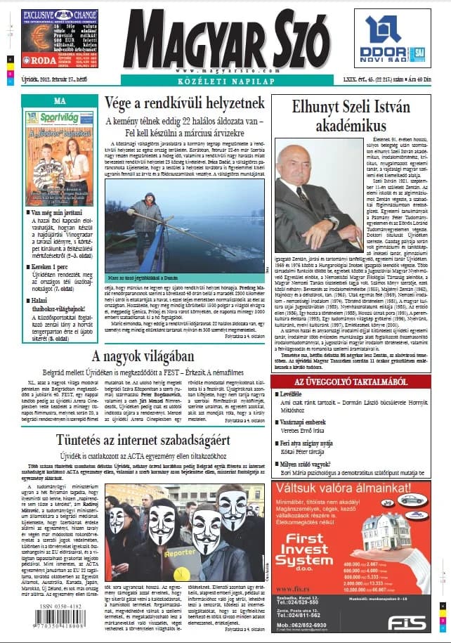 Magyar Szó, 69. évf. 2012. február 27. 45. sz. 1–16. oldal