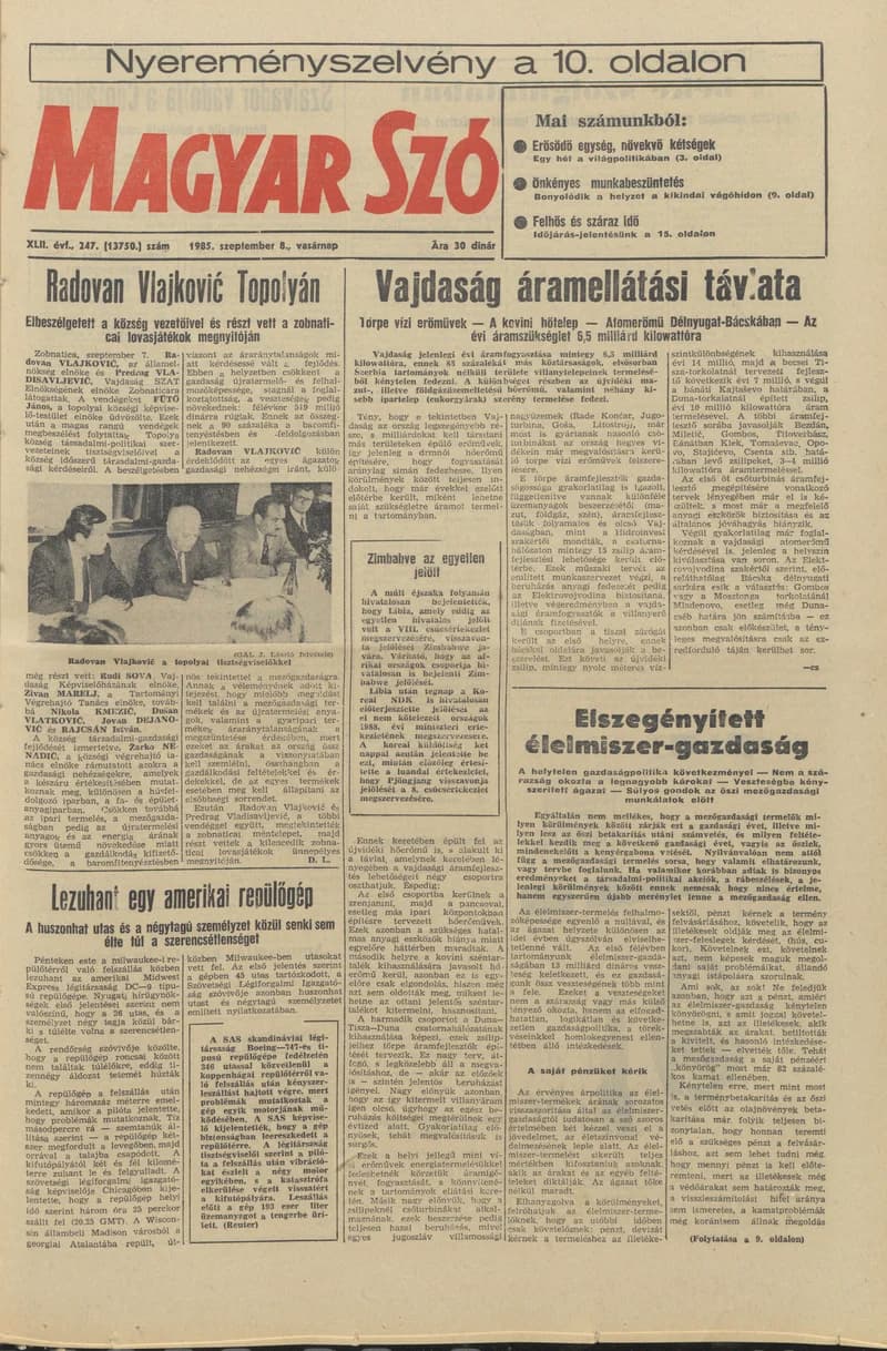 Magyar Szó, 42. évf. 1985. szeptember 8. 247. sz. 1–28. oldal