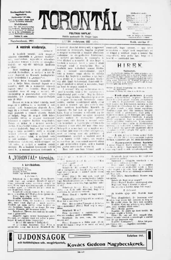 Torontál, 34. évf. 1905. október 17. 237. sz.