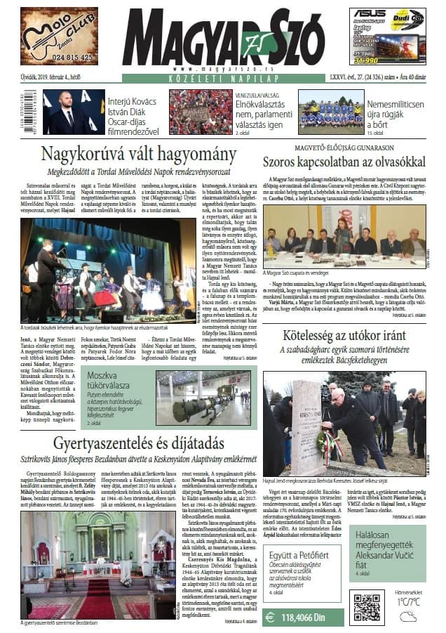 Magyar Szó, 76. évf. 2019. február 4. 27. sz. 1–20. oldal