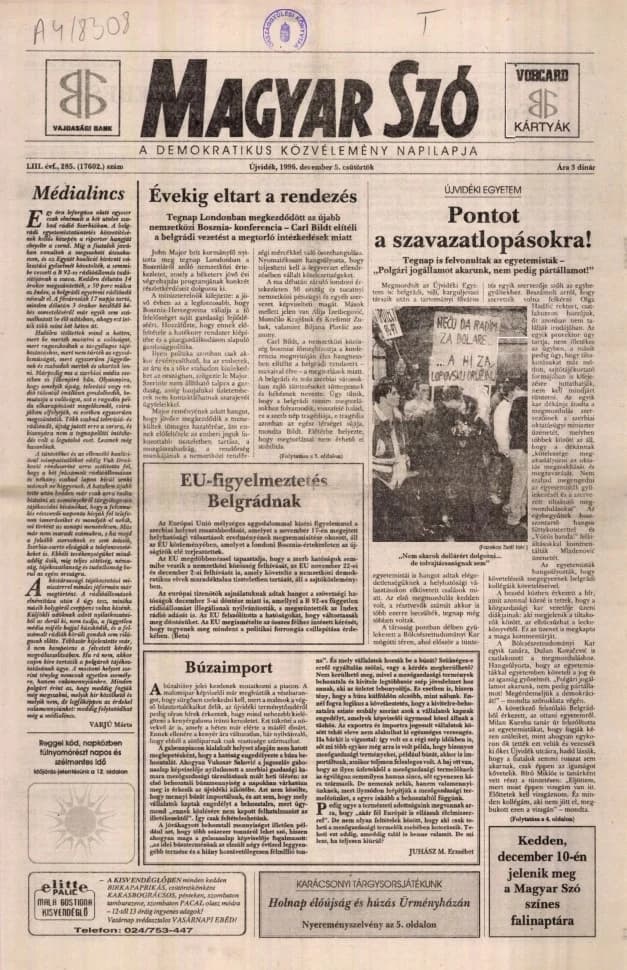 Magyar Szó, 53. évf. 1996. december 5. 285. sz. 1–16. oldal