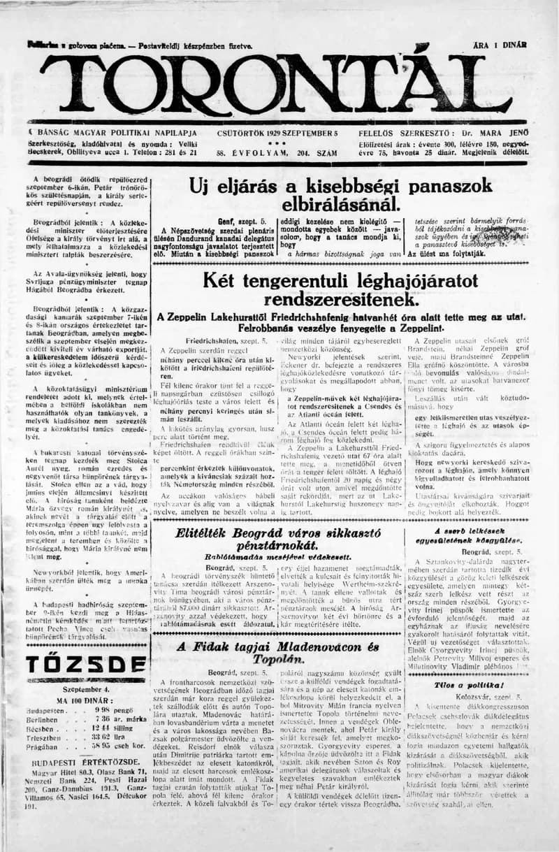 Torontál, 58. évf. 1929. szeptember 5. 204. sz.