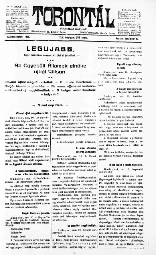 Torontál, 45. évf. 1916. november 10. 258. sz.