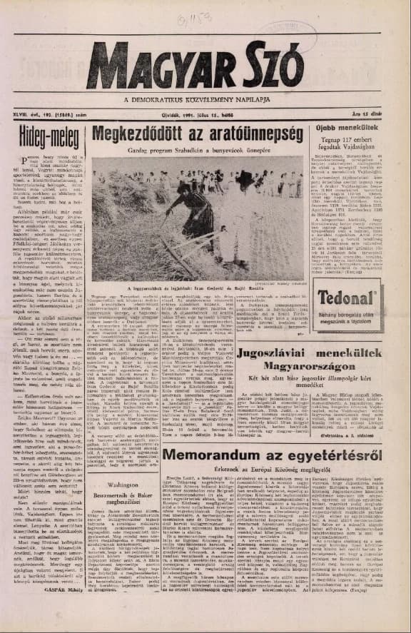 Magyar Szó, 48. évf. 1991. július 15. 192. sz. 1–20. oldal