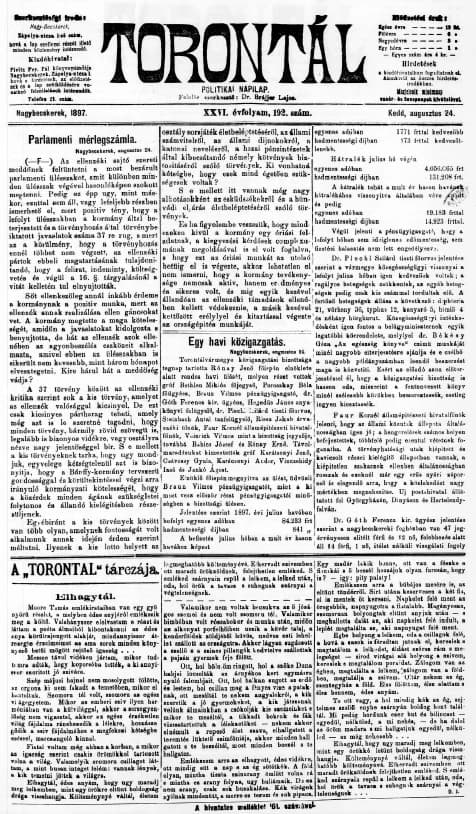 Torontál, 26. évf. 1897. augusztus 24. 192. sz.