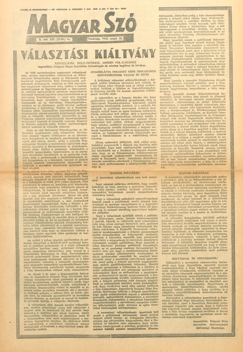Magyar Szó, 10. évf. 1953. szeptember 20. 259. sz. 1–18. oldal