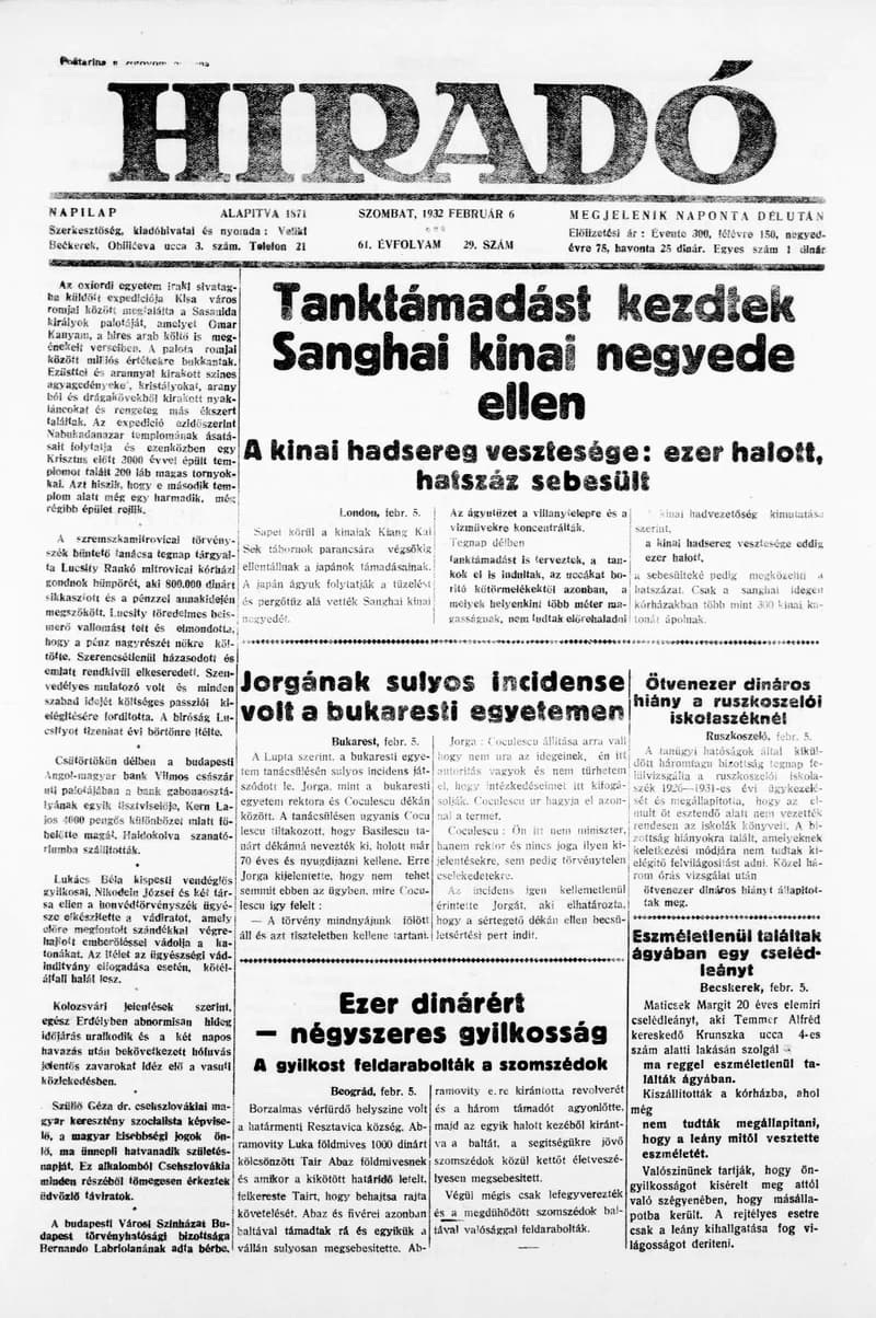 Híradó, 61. évf. 1932. február 6. 29. sz.