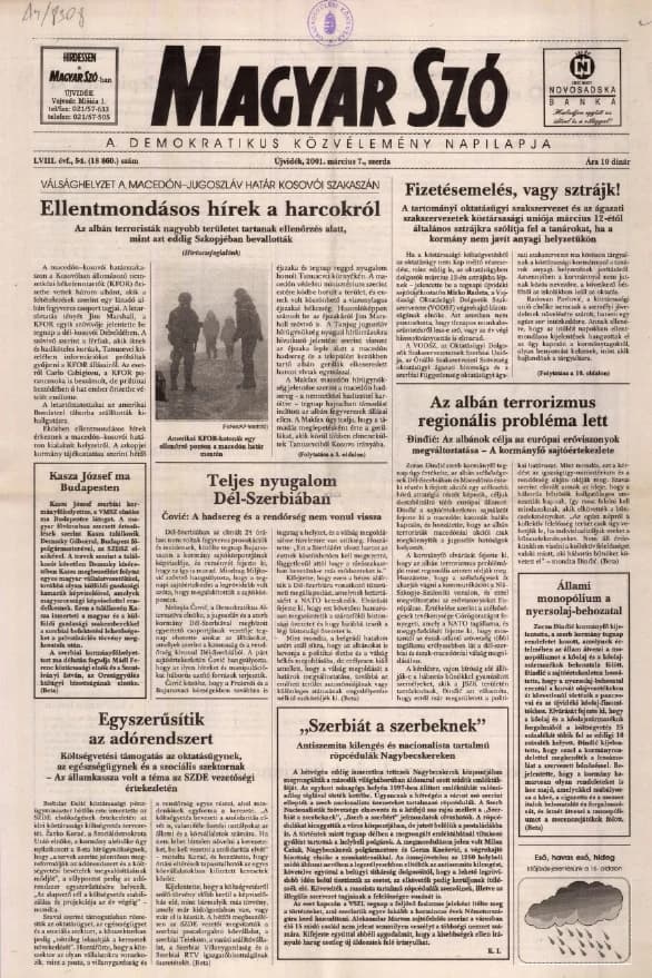 Magyar Szó, 58. évf. 2001. március 7. 54. sz. 1–16. oldal