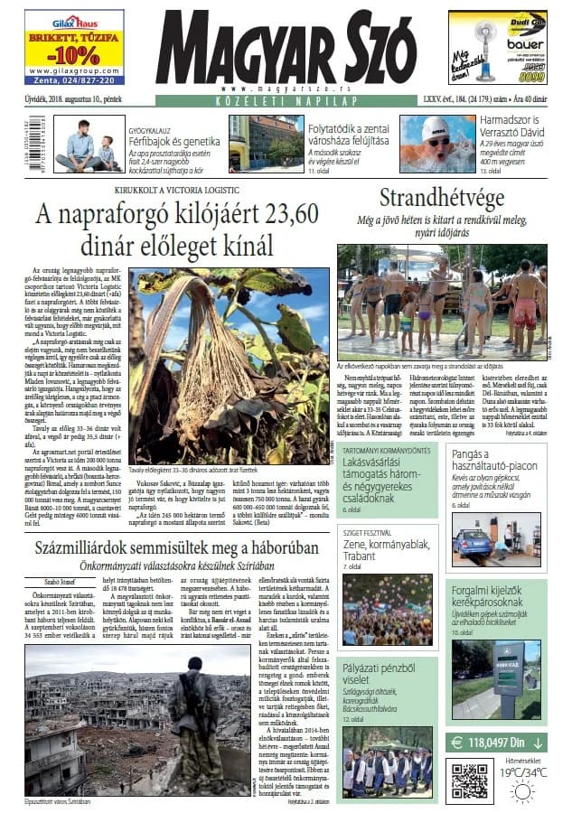 Magyar Szó, 75. évf. 2018. augusztus 10. 184. sz. 1–16. oldal
