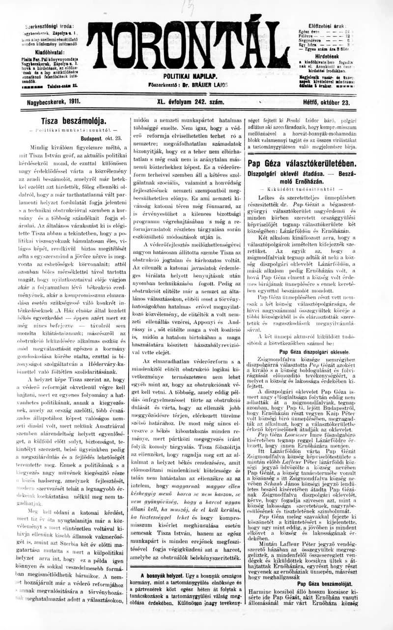 Torontál, 40. évf. 1911. október 23. 242. sz.