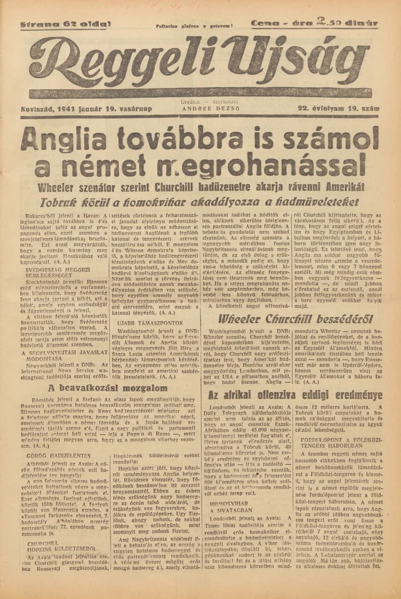 Reggeli Újság, 22. évf. 1941. január 19. 19. sz.