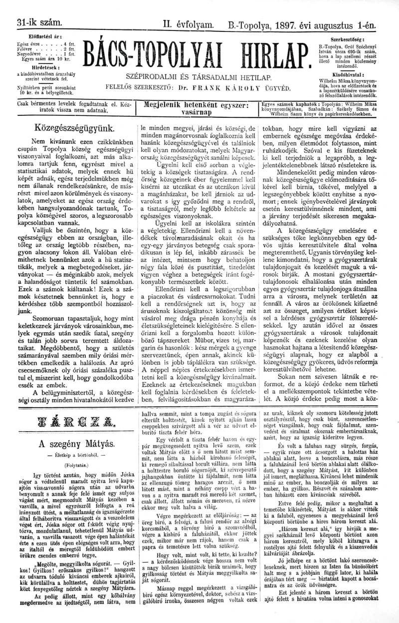 Bács-Topolyai Hirlap, 2. évf. 1897. augusztus 1. 31. sz.