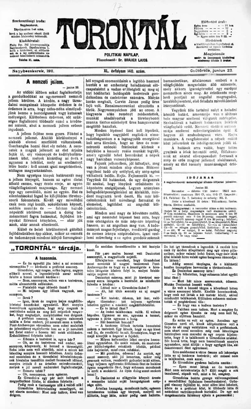 Torontál, 40. évf. 1911. június 22. 140. sz.