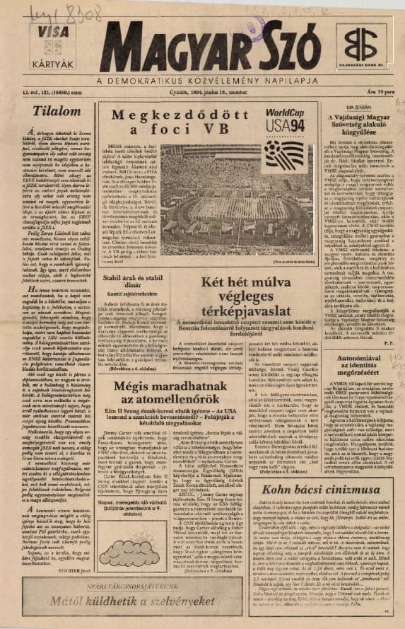 Magyar Szó, 51. évf. 1994. június 18. 121. sz. 1–16. oldal