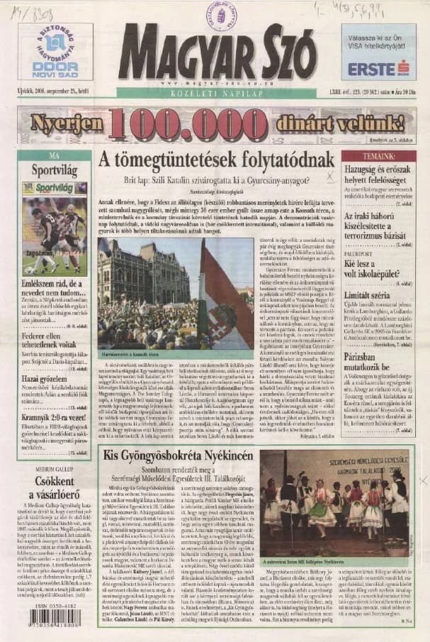 Magyar Szó, 63. évf. 2006. szeptember 25. 223. sz. 1–12. oldal