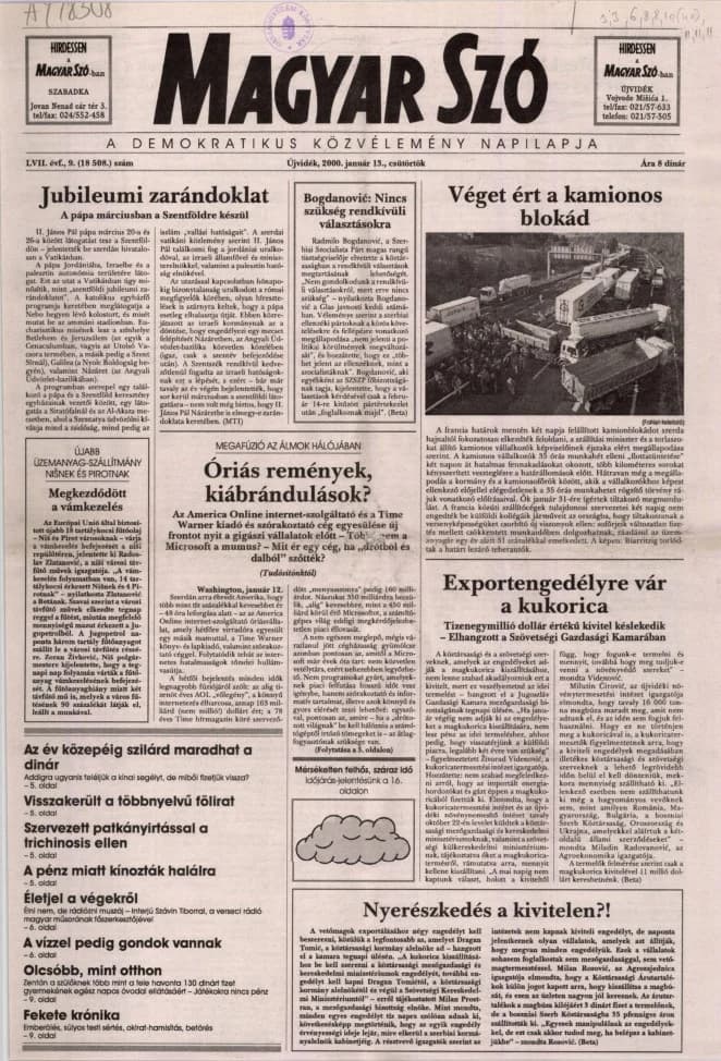 Magyar Szó, 57. évf. 2000. január 13. 9. sz. 1–16. oldal