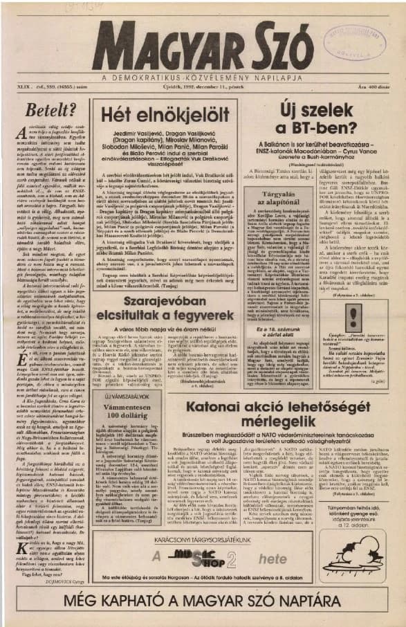 Magyar Szó, 49. évf. 1992. december 11. 339. sz. 1–16. oldal