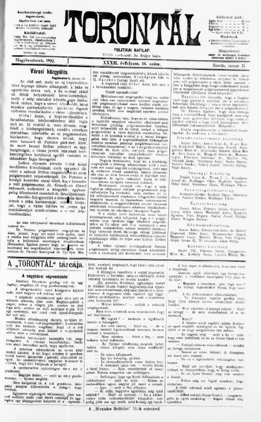 Torontál, 32. évf. 1903. január 21. 16. sz.