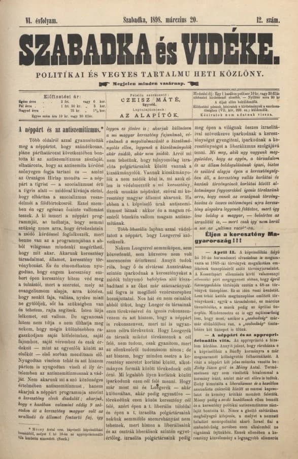 Szabadka és vidéke II, 6. évf. 1898. március 20. 12. sz.