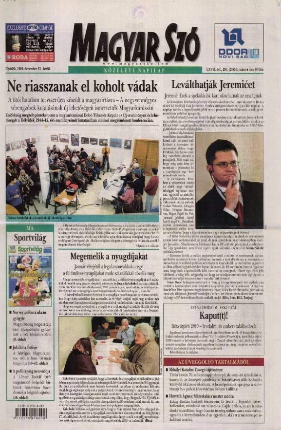 Magyar Szó, 67. évf. 2010. december 13. 291. sz. 1–16. oldal