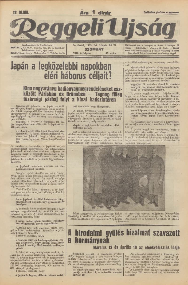 Reggeli Újság, 13. évf. 1932. február 27. 48. sz.