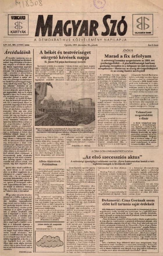 Magyar Szó, 54. évf. 1997. december 26. 303. sz. 1–16. oldal