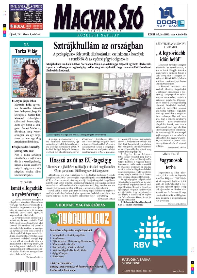 Magyar Szó, 68. évf. 2011. február 3. 26. sz. 1–20. oldal