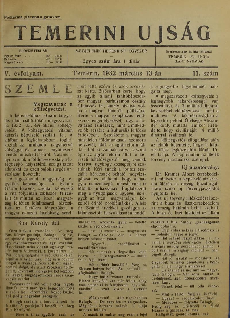 Temerini Újság 1928-1944, 5. évf. 1932. március 13. 11. sz.