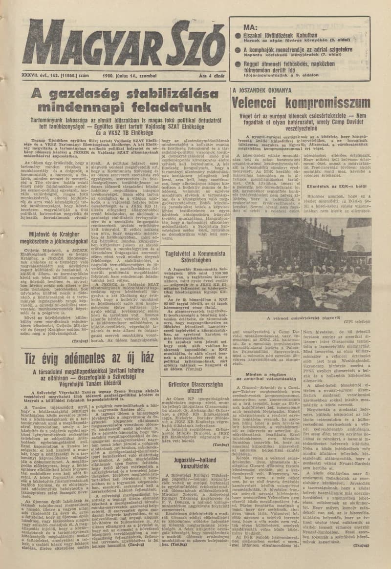 Magyar Szó, 37. évf. 1980. június 14. 162. sz. 1–20. oldal