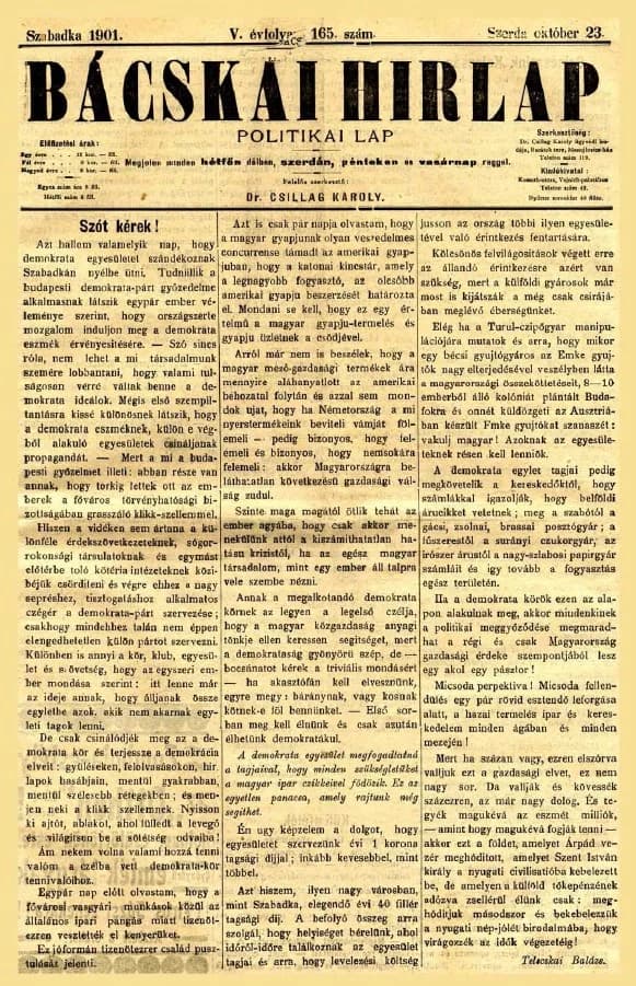 Bácskai Hirlap, 5. évf. 1901. október 23. 165. sz.