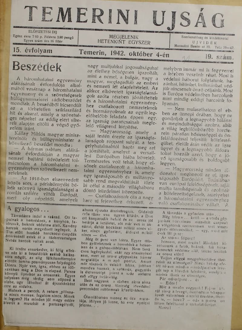 Temerini Újság 1928-1944, 15. évf. 1942. október 4. 19. sz.