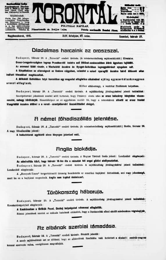 Torontál, 44. évf. 1915. február 27. 47. sz.