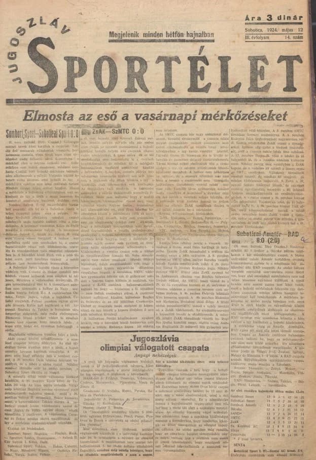 Jugoszláv sportélet, 3. évf. 1924. május 12. 14. sz.