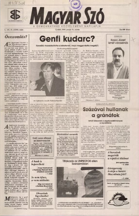 Magyar Szó, 50. évf. 1993. január 13. 11. sz. 1–16. oldal