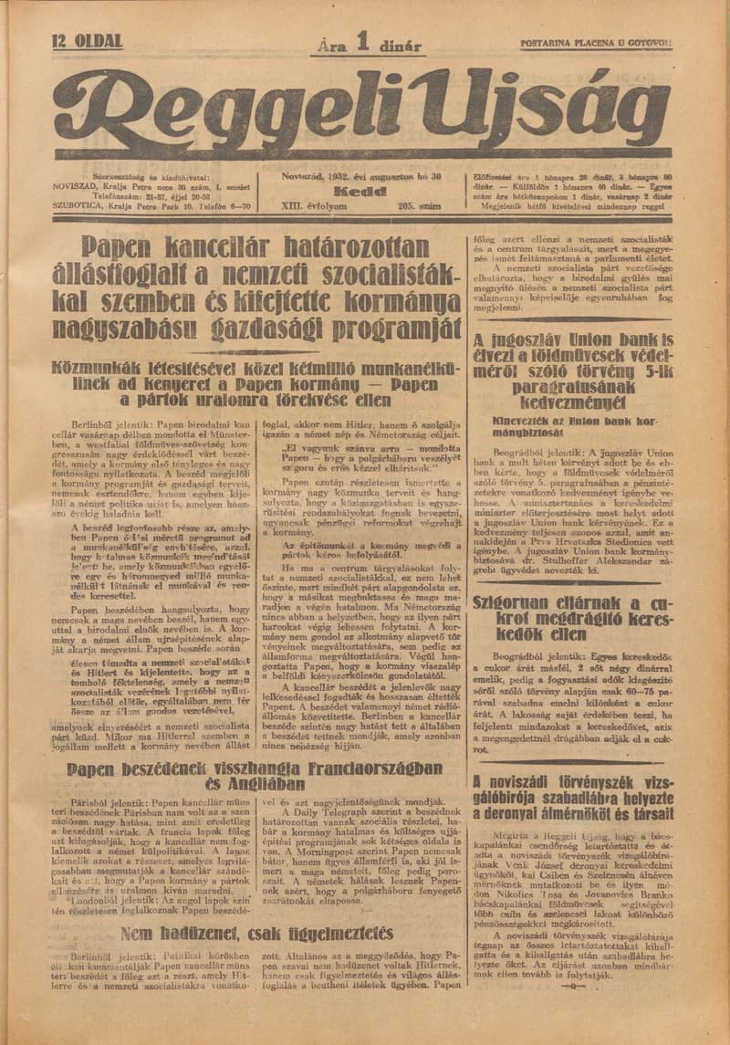 Reggeli Újság, 13. évf. 1932. augusztus 30. 205. sz.